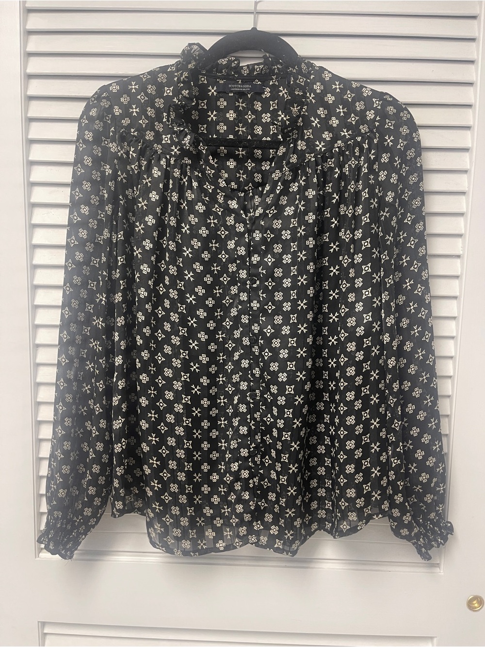 Scotch & Soda Black Blouse with Cream Floral Print